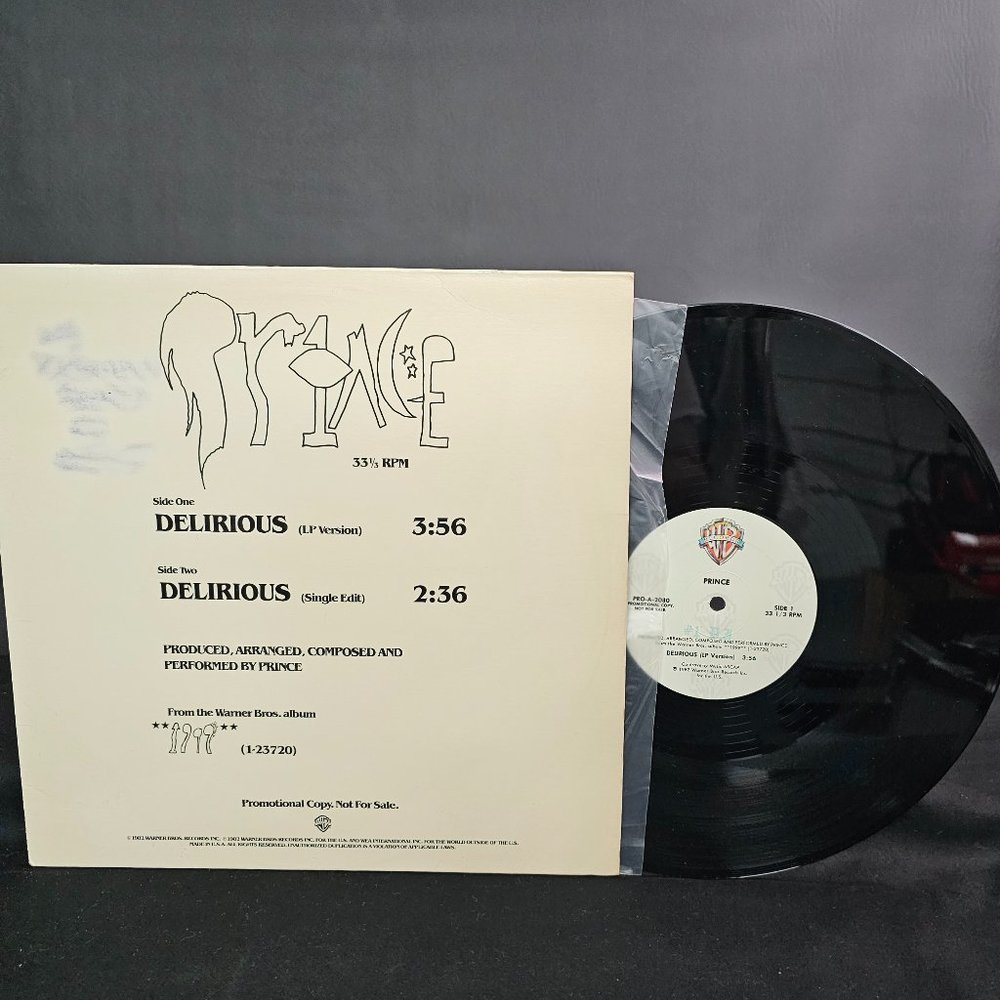PRINCE - DELIRIOUS- 12" VINYL PROMO 1982 WHITE COVER w/Marks 1ST PRESS Pre-Owned
